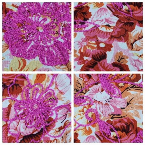 🩵Tru Luxe Jeans Pink Embroidered Floral Print Buttoned 3/4 Sleeve Top Small - Picture 11 of 12